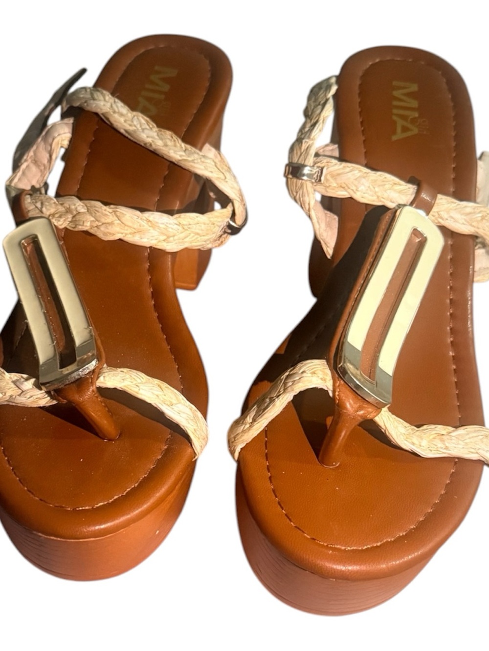 MIA Brown Platform Sandals with Braided Cream Straps